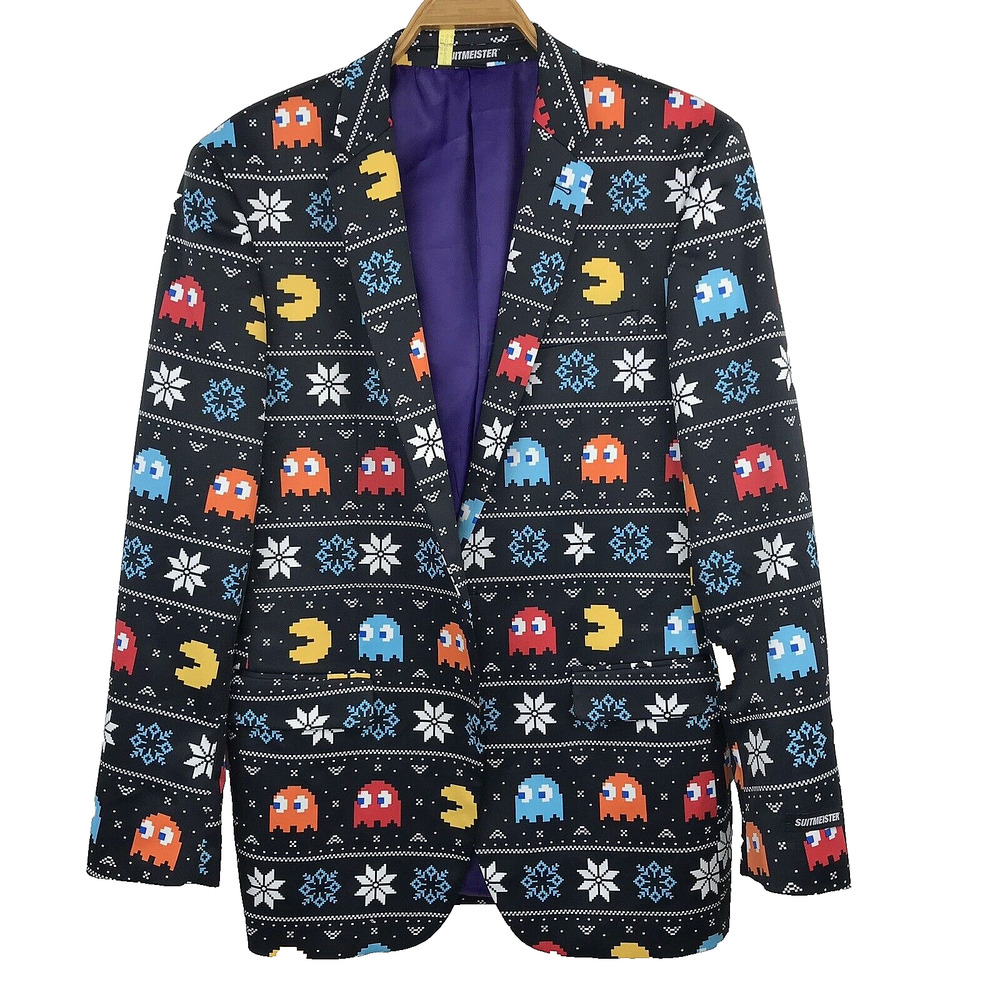 SUITMEISTER PAC-MAN Men’s Suit Jacket Christmas Holiday Blazer Slim Fit SZ L 42